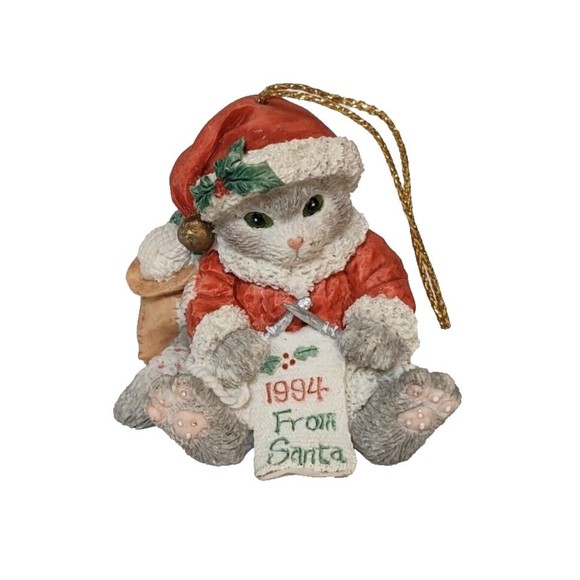 Vintage Calico Kittens Christmas Ornament 1994 Cat Knitting Priscilla Hillman - Picture 1 of 6